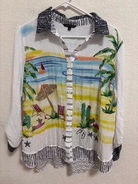 John mark novelty beach dogs print button down top